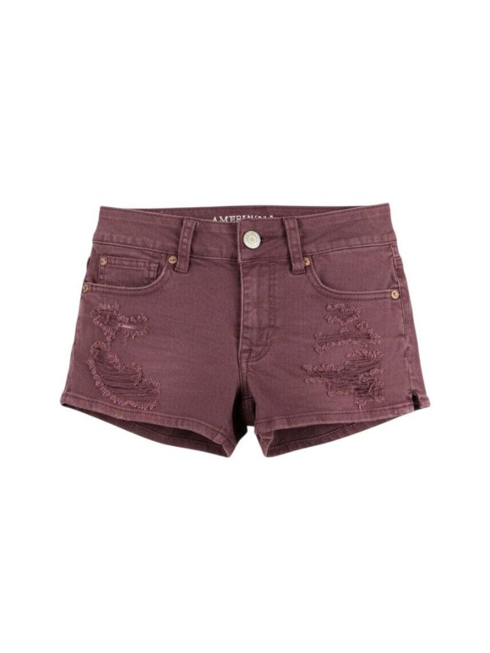American Eagle Outfitters Womens Denim Shortie Shorts Distressed Burgundy 2